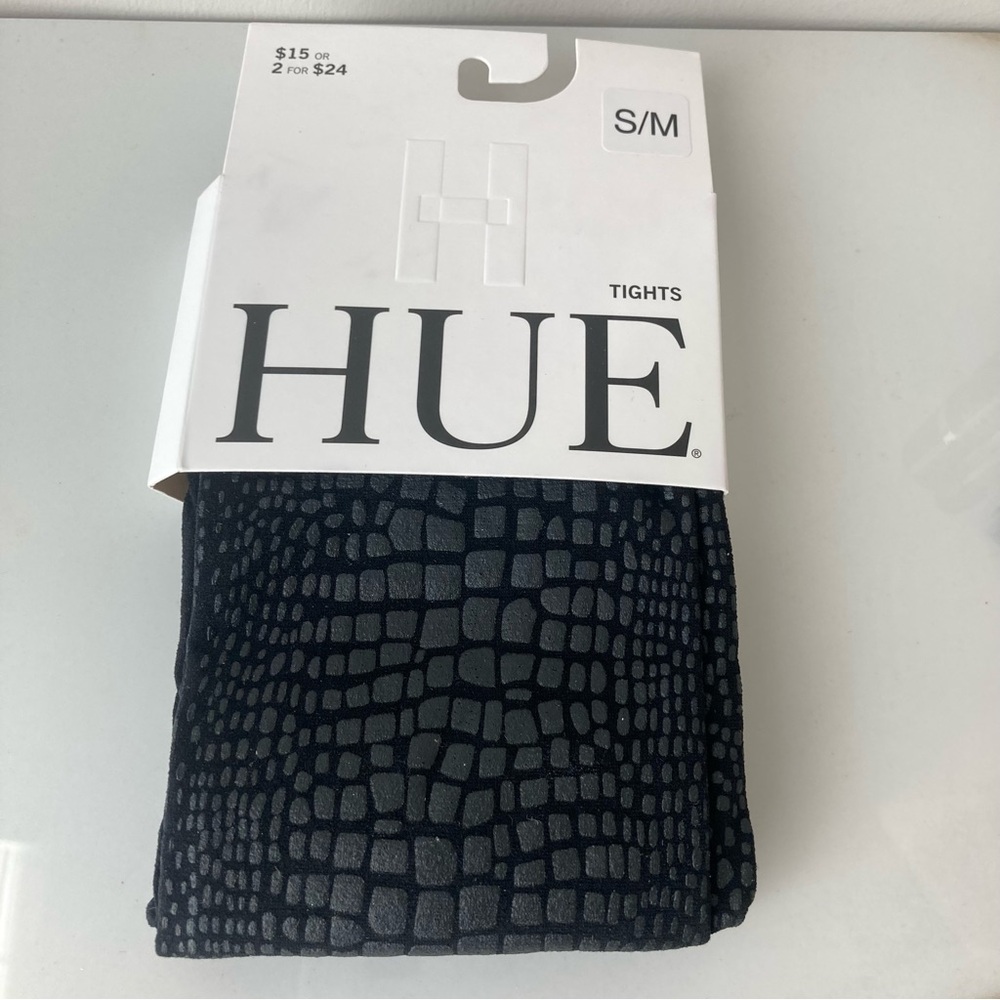 HUE Black Textured Croc-Print Tights Size S/M NWT
